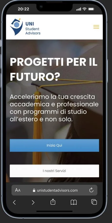 Versione mobile del sito UNI Student Advisors
